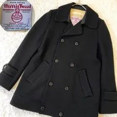 ピュアウール100% ハリスツイード 黒 ピーコート ダブルブレストコート