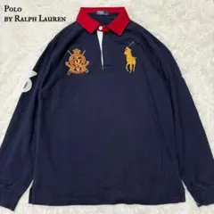 ポロバイラルフローレン ポロシャツ 長袖 M相当 ゴールドビッグポニー 紺