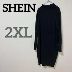 SHEIN 【2XL】ワンピース リブ編み ワンピース ブラック ひざ丈 黒
