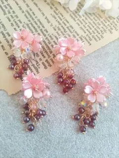 558★2ペア4個オリジナルチャーム、コネクター、アクリルフラワー、桜、さくら