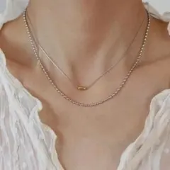 金属アレルギー対応 オリーブビーズチェーン2連ネックレス R7N014