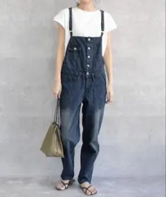 felt-maglietta☆ゆるサロペットデニムパンツ☆L