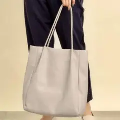 グレー 合成皮革 トートバッグ 大きめ メッシュハンドル