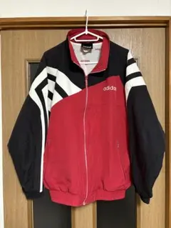 adidas ナイロンジャケット 万国タグ Lサイズ 赤/白黒