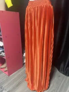 Free Size オレンジ プリーツロングスカート