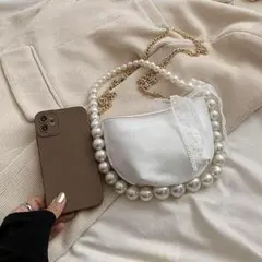 パールレース スモールショルダーバッグ チェーンクロス バッグポイント 韓国