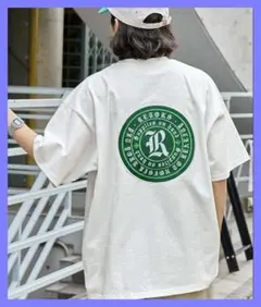 ☆モノマート☆ビッグワッペンロゴオーバーサイズユニセックスTシャツ白M☆