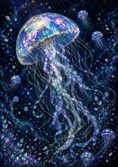 原画：B6サイズ】 クラゲ 03 オイルパステル画 - メルカリ