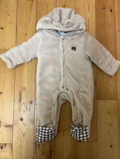 ベージュ クマ耳付きロンパース 80 アウター