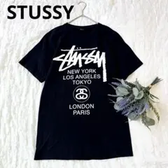 STUSSY Tシャツ メンズ S ブラック ロゴ ワールドツアー 半袖 黒