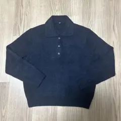 【美品】ユニクロ　スフレヤーンポロセーター　ネイビー　150