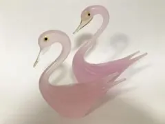 白鳥大小2個　ガラス置物　マルテイグラス　工芸ガラス　置物