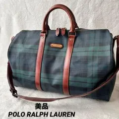 美品 ポロラルフローレン ボストンバッグ ２WAY PVCレザー グリーン 緑