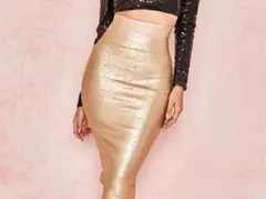 【値引歓迎】タイトスカート　ゴールド　Mサイズ　韓国輸入　ロングスカート