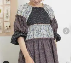 Samansa Mos2 花柄パッチワークブラウス フリー