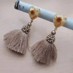 アンティークカラー　花かんざし　ハート　タッセル　イヤリング