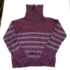メリージェニー パープル セーター ニット ボーダー 赤 ワイン ハイネック 紫