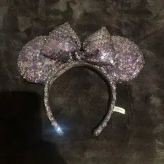 ディズニー　カチューシャ　ミニー　スパンコール黒　紫