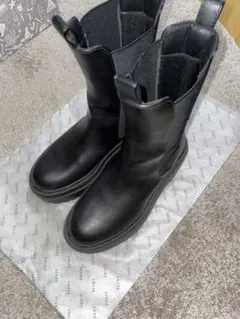 ブラック サイドゴアブーツ レザー