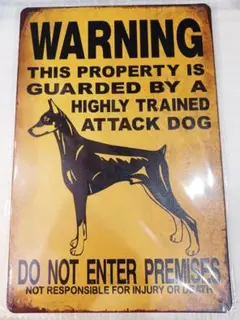 レトロ ブリキ 看板 WARNING 立ち入り禁止 犬【新品】