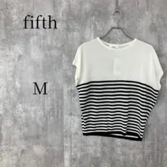 フィフス fifth ボーダー切り替えサマーニットフレンチスリーブトップス M