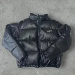 ブラック 合成皮革 ダウンジャケット