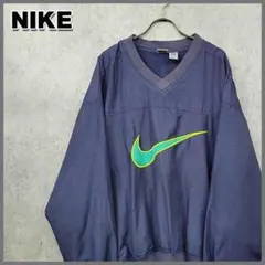 ナイキ NIKE プルオーバー ナイロンジャケット ネイビー×グリーン 古着