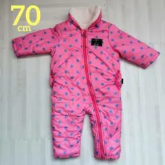 【美品】 ジャンプスーツ スノーウェア つなぎ 内側ボア ピンク 水玉 70cm