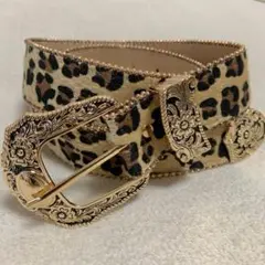 ヒョウ柄 ベルト B レオパード ウエスタン 豹柄 Y2K スタッズ 起毛 花