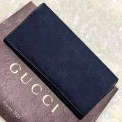 未使用保管品✨グッチ　GGキャンバス　長財布　二つ折り　黒ブラック　本革レザー