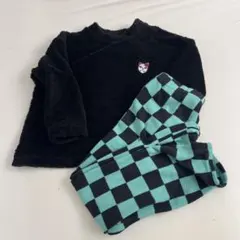 鬼滅の刃　フリースパジャマセット 黒・チェック柄