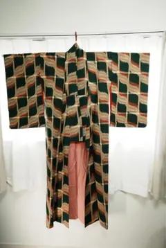 小紋 袷 格子 幾何学模様 着物 和装のサムネイル