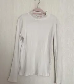 ユニクロ ホワイト リブ編み 長袖ハイネック L
