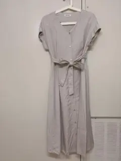半袖ワンピース ベージュ ウエストリボンのサムネイル