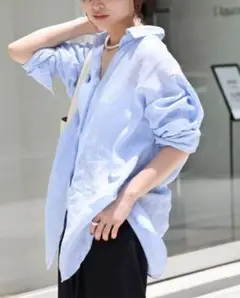 《新品24SS》MUSE リネン ウォッシュシャツ サックスブルー 洗える F