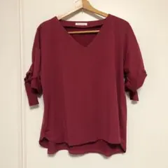 【THE SHOP TK】Mサイズ 袖リボンカットソー ボルドー きれいめ 上品のサムネイル