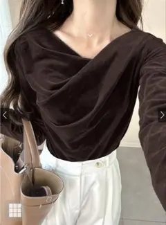 【新品タグ付き】GRL ベロアドレープトップス[dk1551] ブラウン