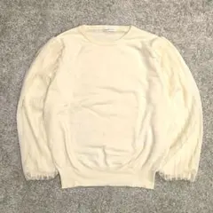 Vintage 袖レース 切替 ニット トップス オフホワイト Mサイズ シアー