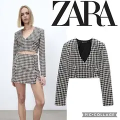 完売品　ZARA ザラ　 新品タグ付き　ビジュー　千鳥柄　クロップドトップス