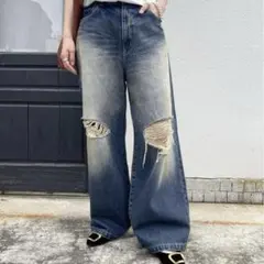 5 1/2 DENIM スピックアンドスパン ダメージデニム ワイドデニムパンツのサムネイル