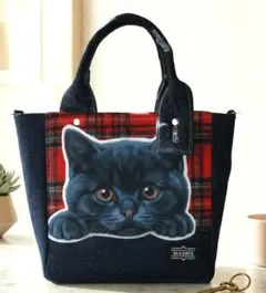 猫　ねこ　黒ねこ　デニムリメイクトートバッグ