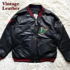 90's✨オールレザージャケット　スタジャン　本革　ワッペン　黒　大きい