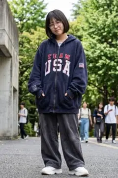 古着TEAM USAチームUSA オリンピック フルジップパーカー 紺2XL