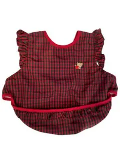 familiar フリル付きお食事エプロン 赤と黒のチェック