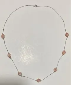 ピンクジャスパー系天然石　ステーションネックレス ns中川装身具刻印　シルバー色