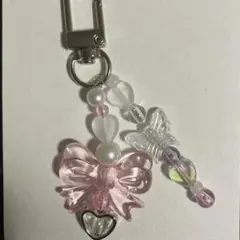 ビーズリボン蝶ストラップ おまけ付き