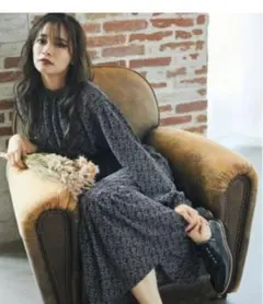 mysty woman 前後2way 花柄ドロストワンピース ブラック 黒 長袖