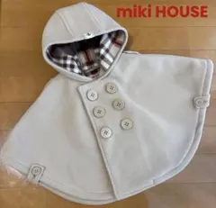 ミキハウス ベビーポンチョ チェック　フリーサイズ ベージュ