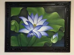 タイ　絵画　大サイズ　金色の蓮のアート　布地　芸術　チェンマイ　アジア　蓮の花 タイ 絵画 大サイズ 金色の蓮のアート 布地 芸術 チェンマイ アジア 蓮
