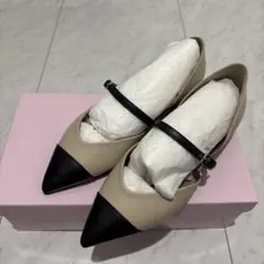 箱無し発送/ダイアナ　ポインテッドトゥ　フラットパンプス バイカラー　ストラップ